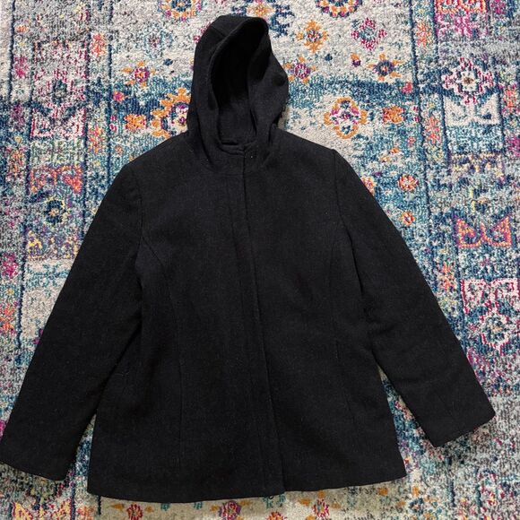 Vintage GAP Dark Gray Wool Blend Hooded Jacket Full Zip Women's XL Y2K - Picture 5 of 9